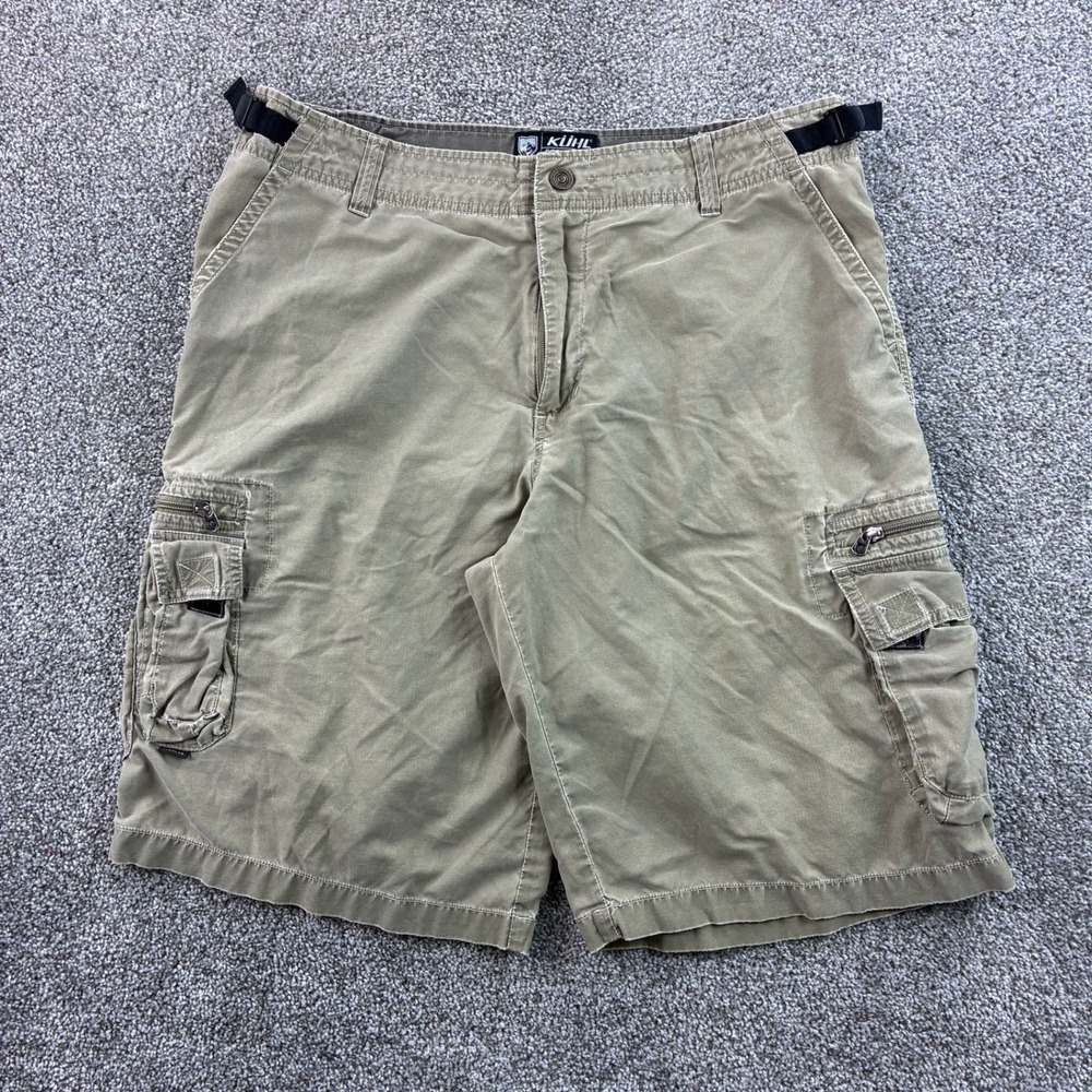 KUHL Cargo Shorts Mens XL Tan Cotton Nylon Hiking Outdoor Utility Stretch